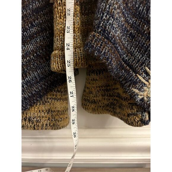 Vintage Brittania Patchwork Rustic Chunky Sweater Cardigan sz L Hippie Bell Slee - Picture 6 of 8